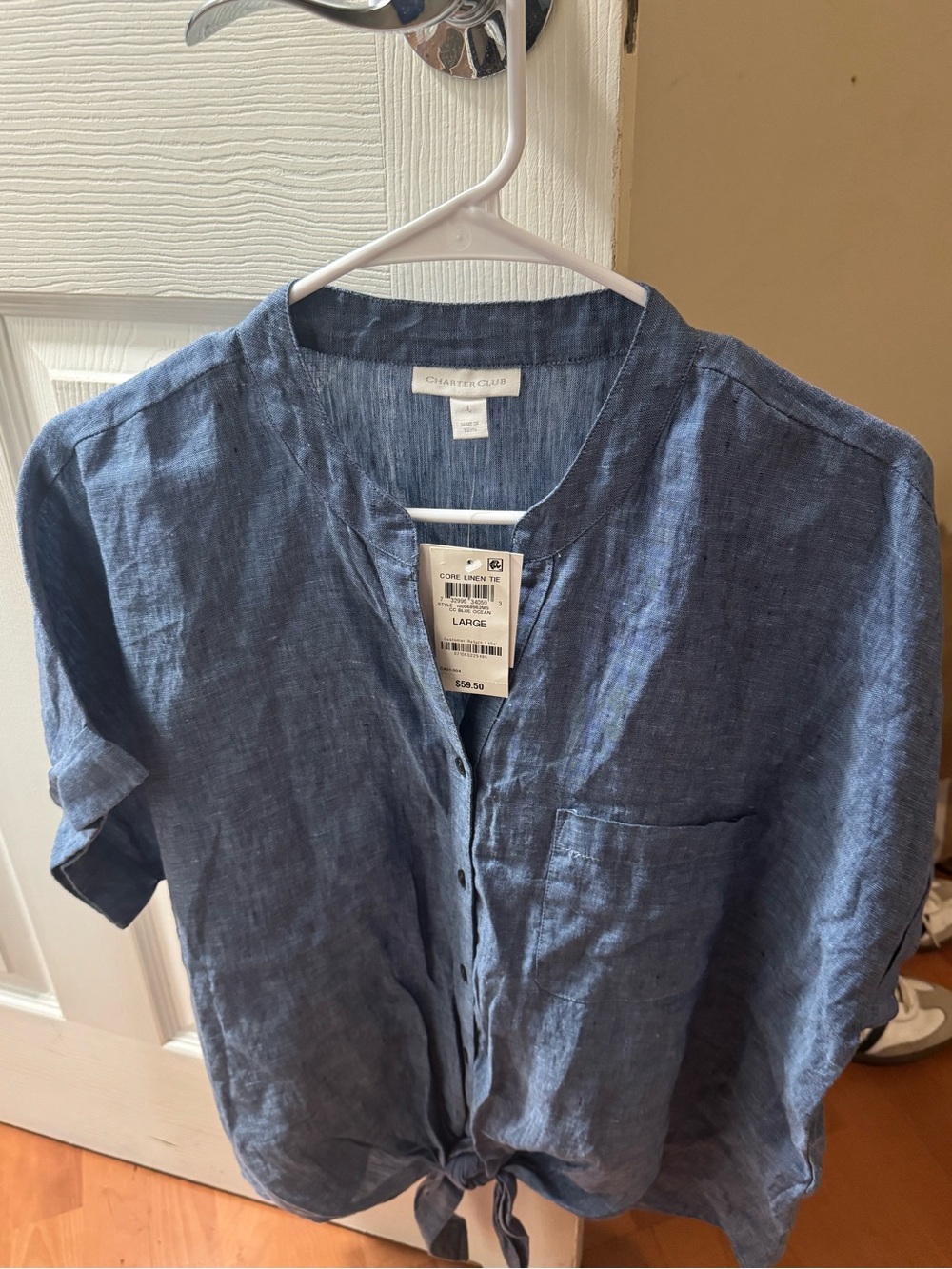 Charter Club Blue Linen-Blend Tie Top